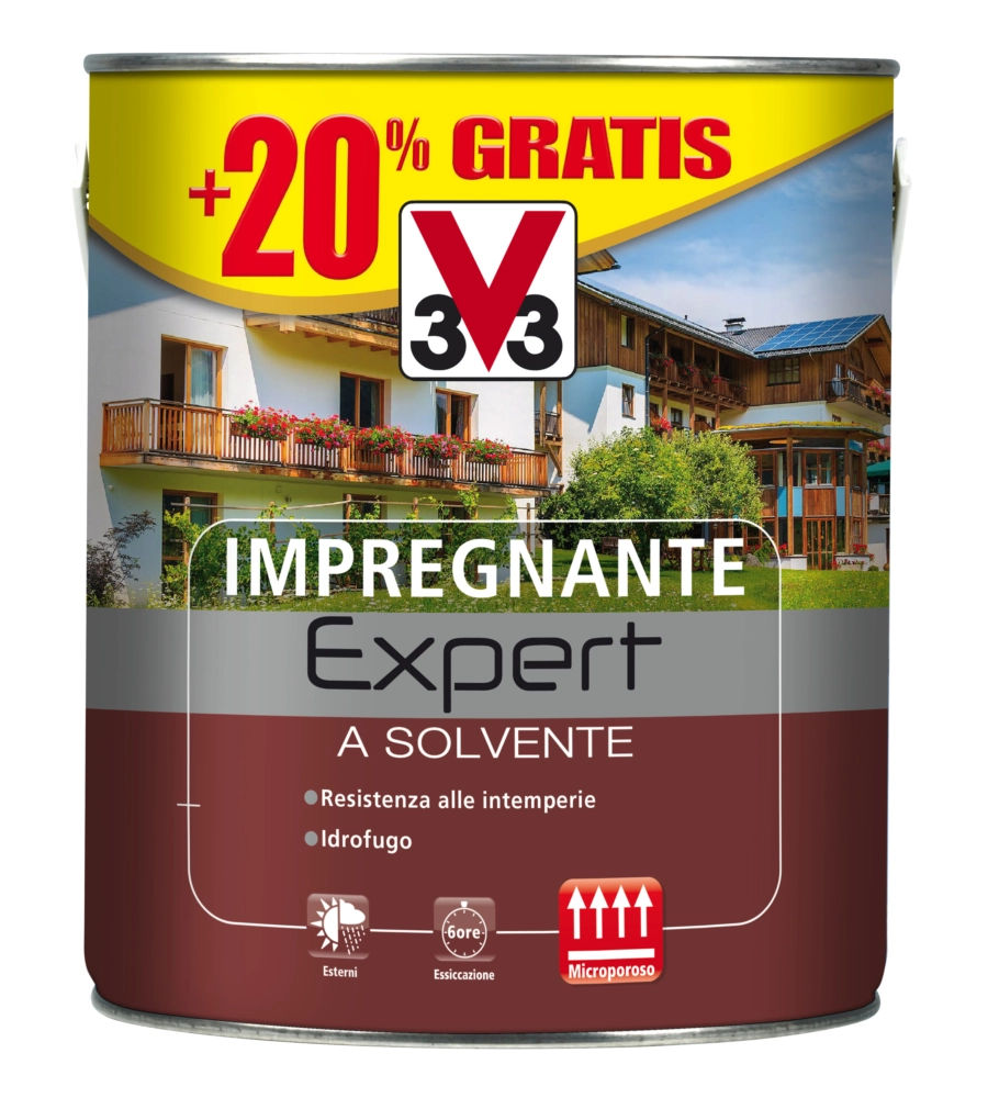 IMPREGNANTE A SOLVENTE IDROREPELLENTE V33 "EXPERT" NOCE SCURO 2,5 LT